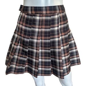 Hesperus Plaid Pleated Mini Skirt in Black, Tan and Cream Woman’s m Junior Goth